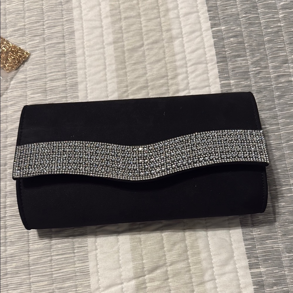 Elegant Black Clutch with Silver Accents